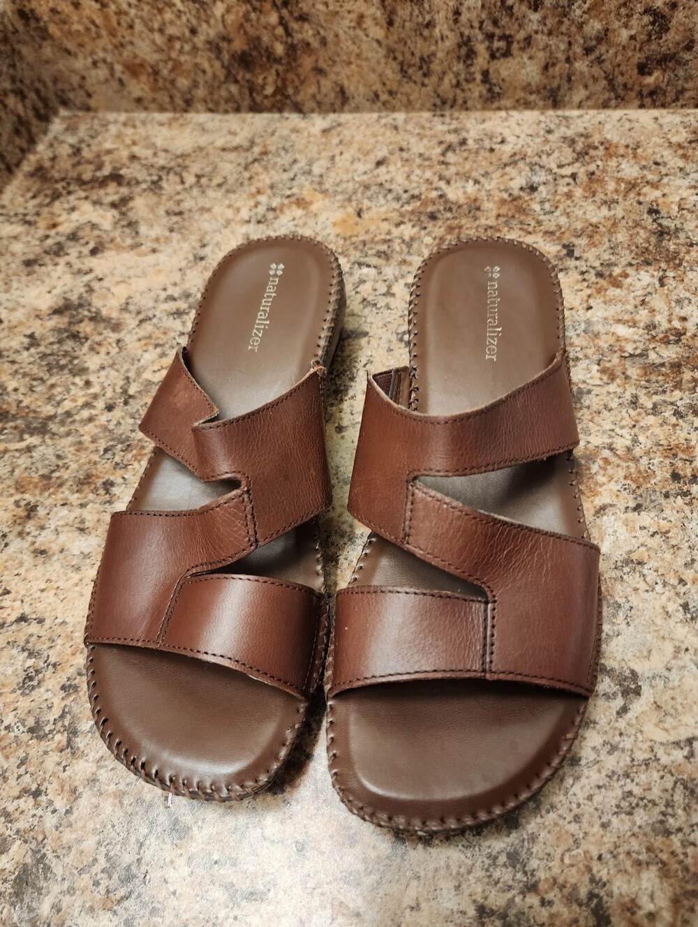 Naturalizer Wiser Brown Leather Slide Sandals Comfort Wedge Women Size 8.5M